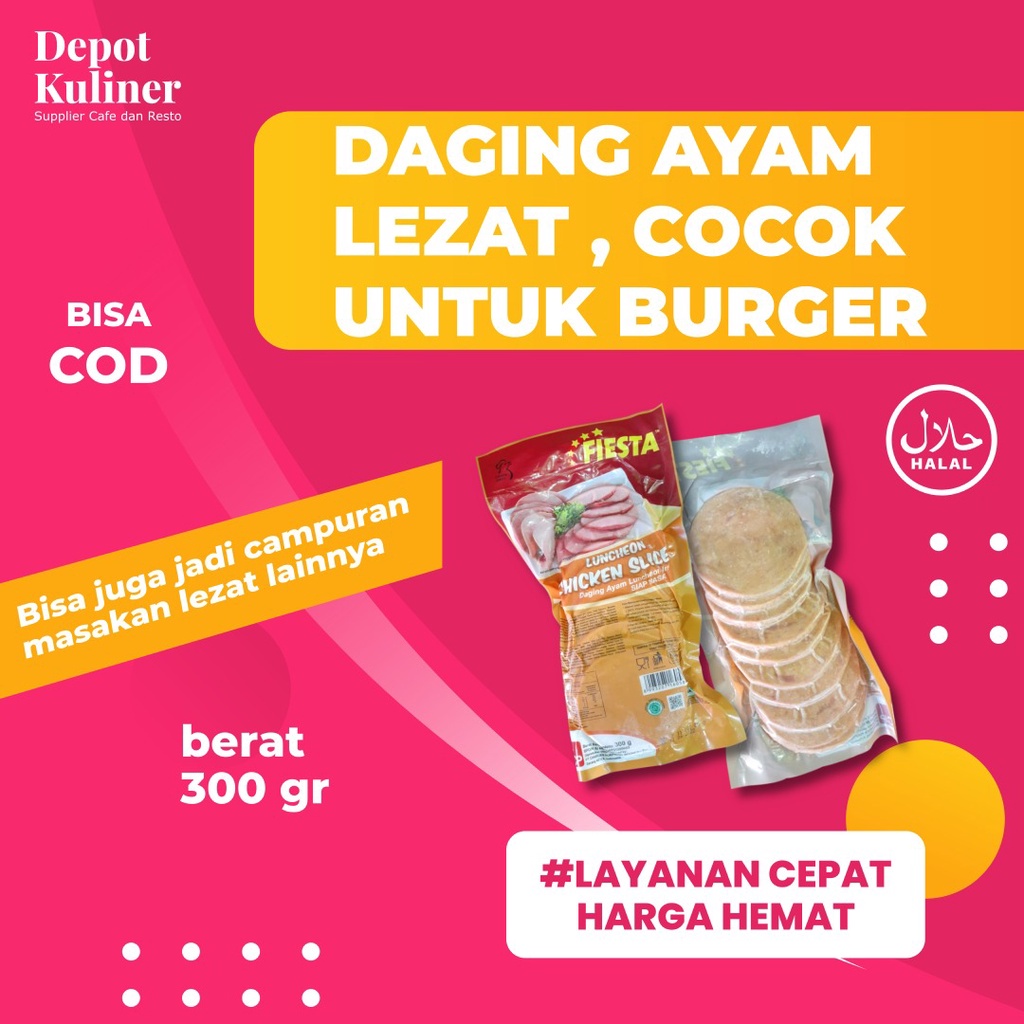 Fiesta Beef Slice 300gr / Daging Luncheon Siap Masak / Untuk Burger Pizza dan Kebab