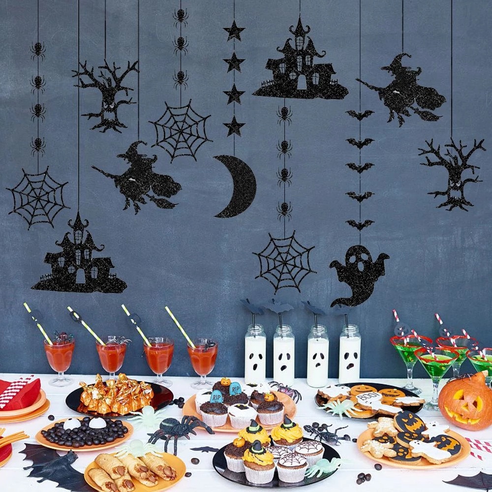 6 Pcs Banner Gantung Motif Laba-Laba Dan Kelelawar Untuk Dekorasi Pesta Halloween