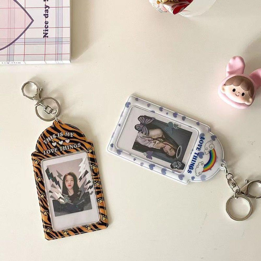 Lanfy Photocards Collect Box Keyring Korea Retro Love Stiker Gantungan Kunci Tas Sekolah Liontin Kpop Photocards Stationery Card Holder Idol Foto Lengan