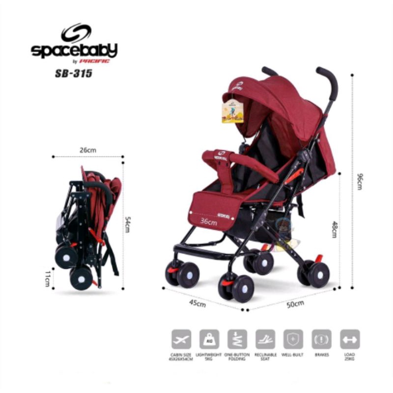 Kereta Dorong Bayi Spacebaby SB 204, SB 214 &amp; SB 315 Stroller Baby New Born - 3 Tahun 3 posisi Sandaran Quick - Fold