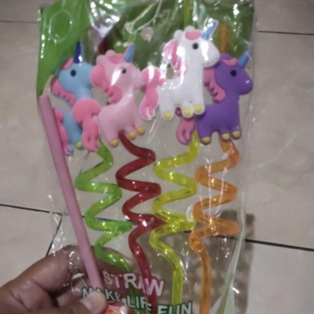 4pcs Sedotan Minum Desain Unicorn Lucu Bahan Pvc, Dapat Dipakai Ulang