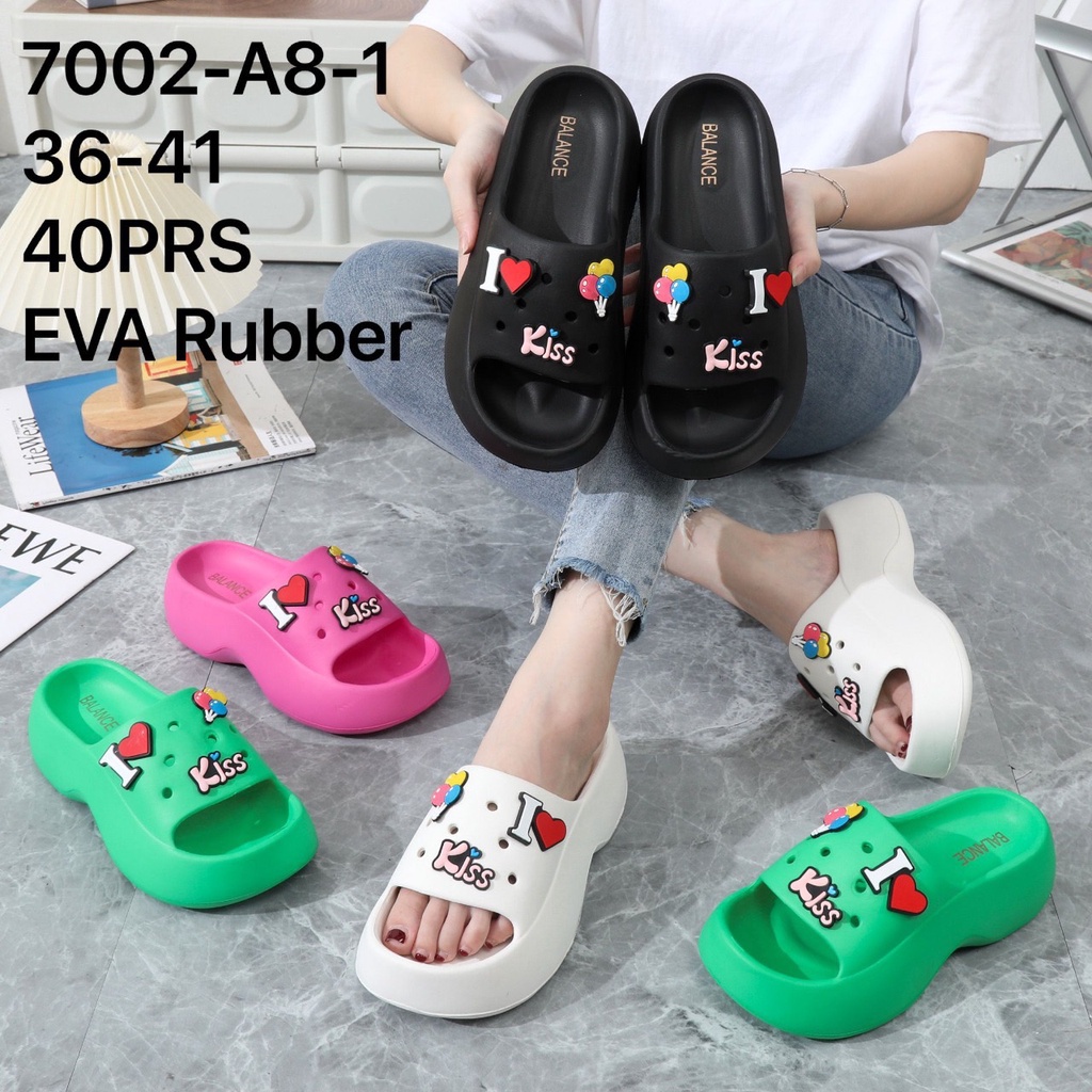 [SALE] Sandal Selop Wanita Karet Import BALANCE EVA Rubber Motif Ringan Empuk Sol Tebal 5 Cm / 7002-A8-1