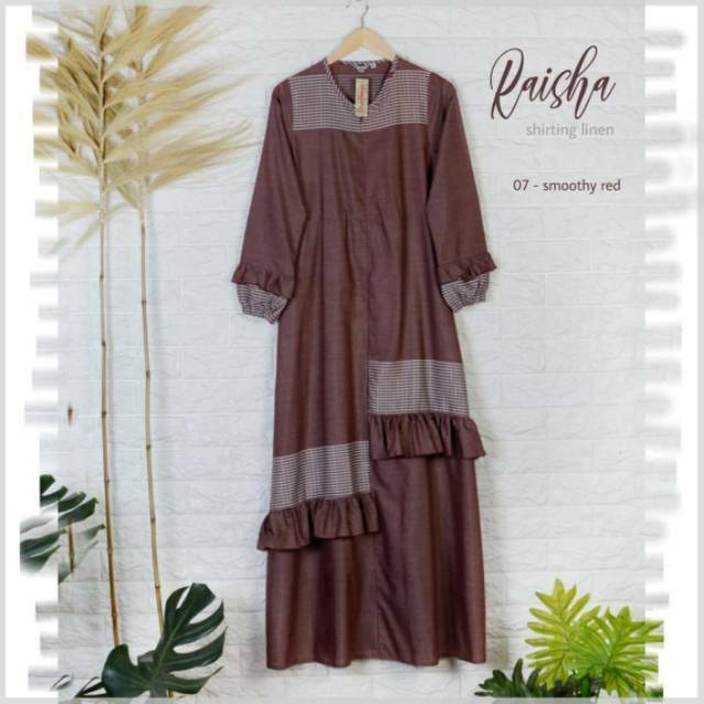 Baju Gamis Muslim Raisha Model Terbaru Wanita Dewasa Remaja Syari Kekinian Motif Linen Shafeeya