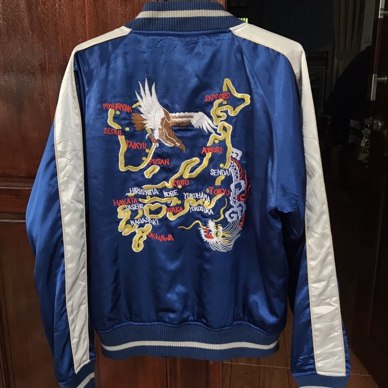 Vintage Sukajan Ryu Taka Japan Map Embroidery