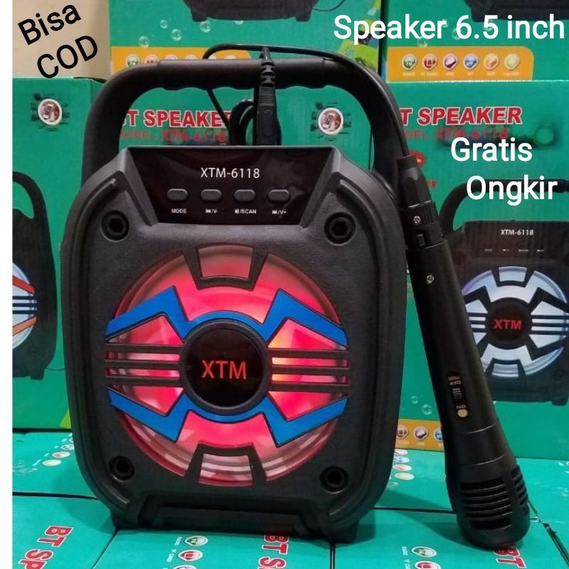 Speaker Portable Bluettoth 6.5 inch XTM-6118 SuperBass Bonus Mic/Lampu kedap kedip