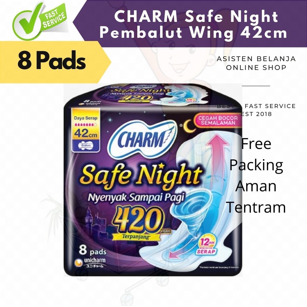 CHARM Safe Night Wings 42cm 42 cm isi 7 Pads Pembalut Extra Panjang Malam