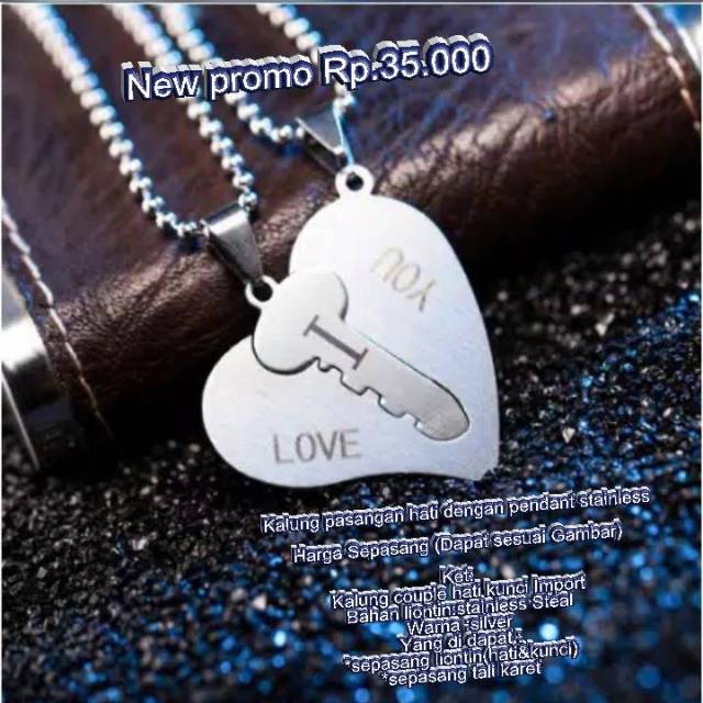 Kalung liontin couple hati dan kunci