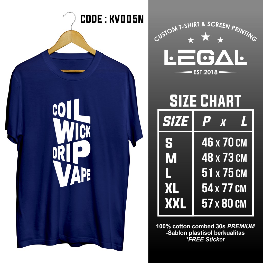 Kaos Vapers Navy 100% cotton combed Premium | Sablon Plastisol Berkualitas