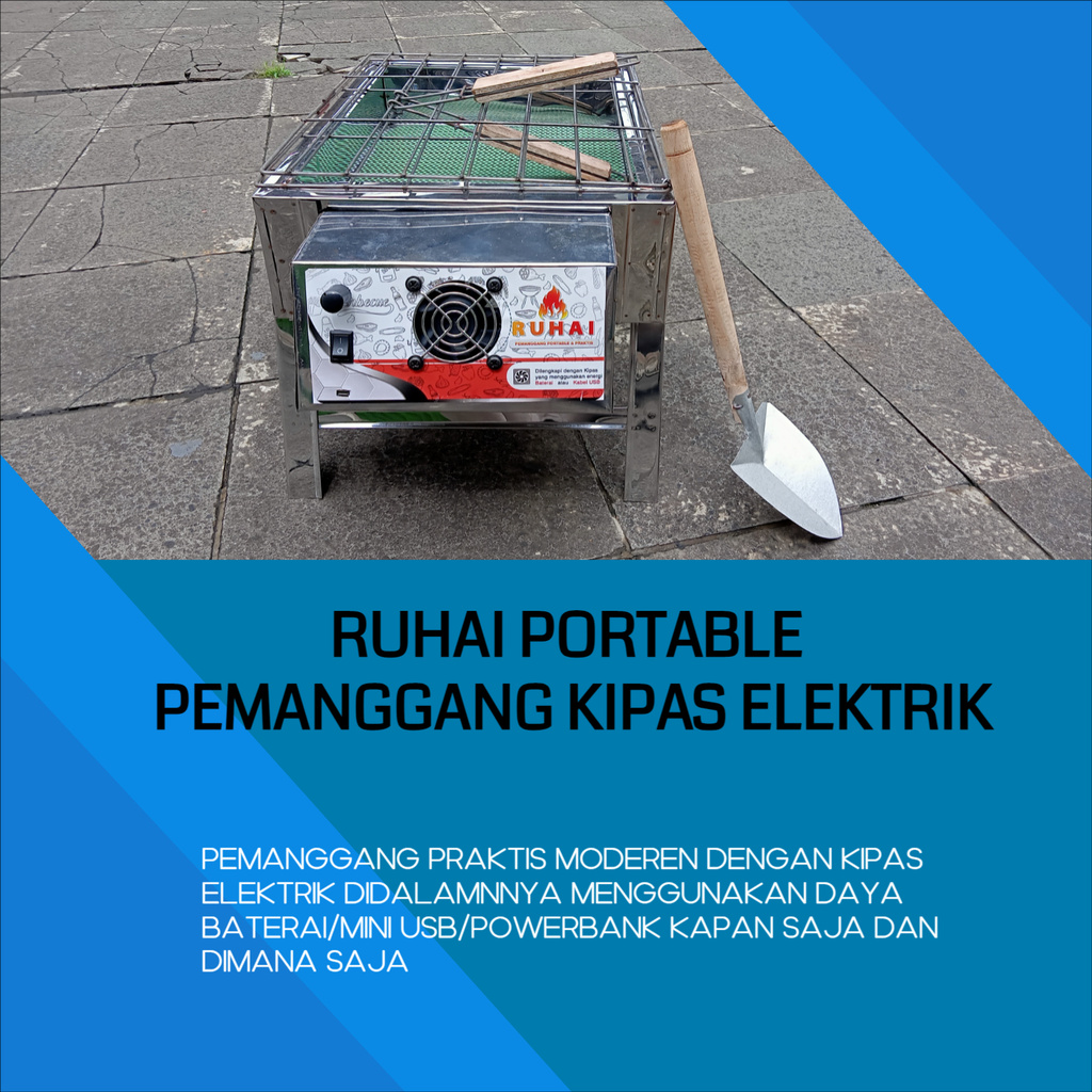Ruhai Alat pembakaran panggangan pemanggang kipas otomatis baterai listrik usb powerbank