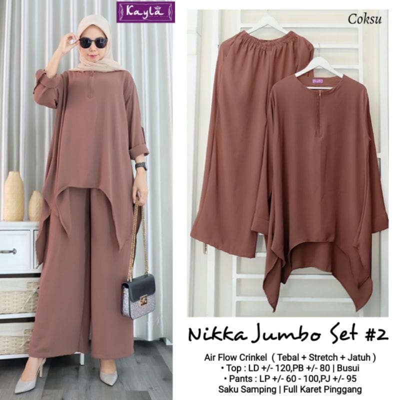 BISA COD TERBARU NIKKA JUMBO SET BAHAN CRINGKEL FASHION MUSLIM BAHAN KATUN RAYON LD 120