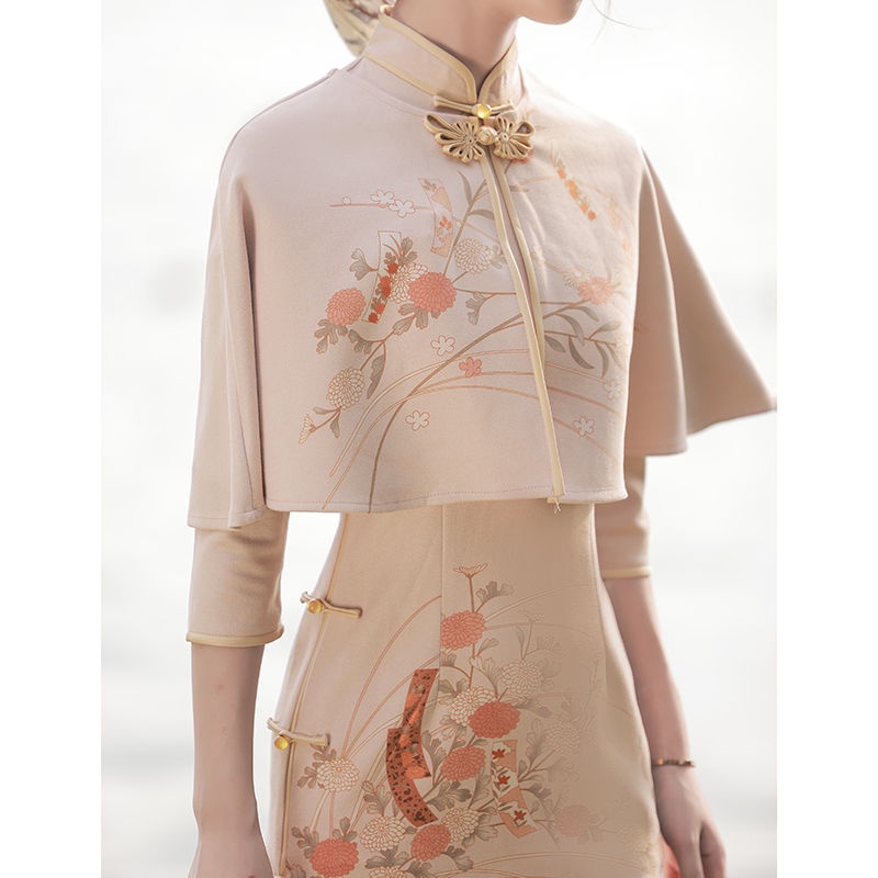 Cheongsam 2021 autumn winter new high-grade elegant shawl improved retro Republic of China suede two