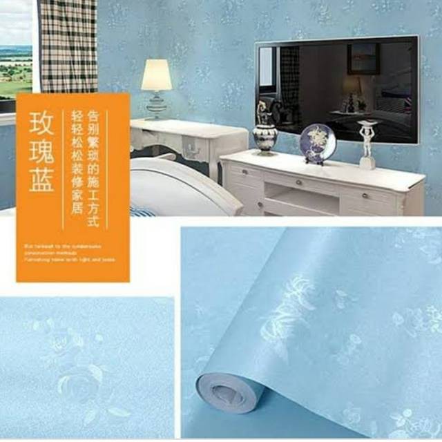 1 Kg 2 roll Wallpaper dinding 45cm x 10 m motif Embos Biru