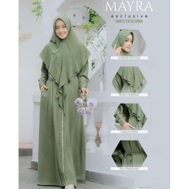 gamis mayra set khimar by akifa ( sage green S)