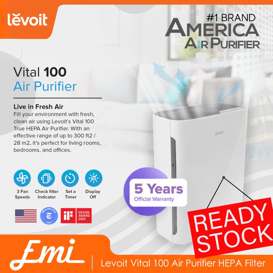 Levoit Vital 100 Air Purifier HEPA Filter Pembersih Udara Resmi 5Tahun