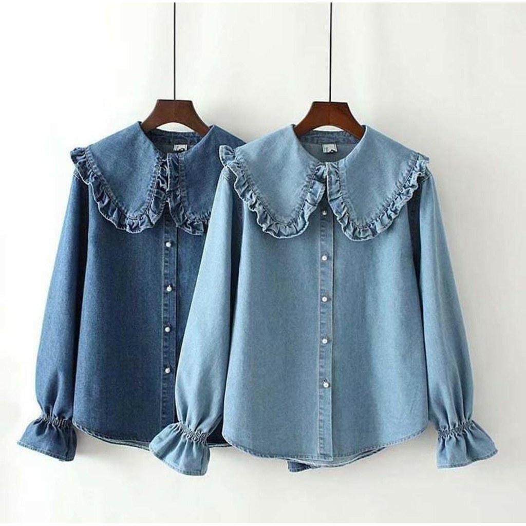 Safira Blouse Jeans Pusatgrosir_solo/ Atasan Blouse Jeans Wash Halus Termurah