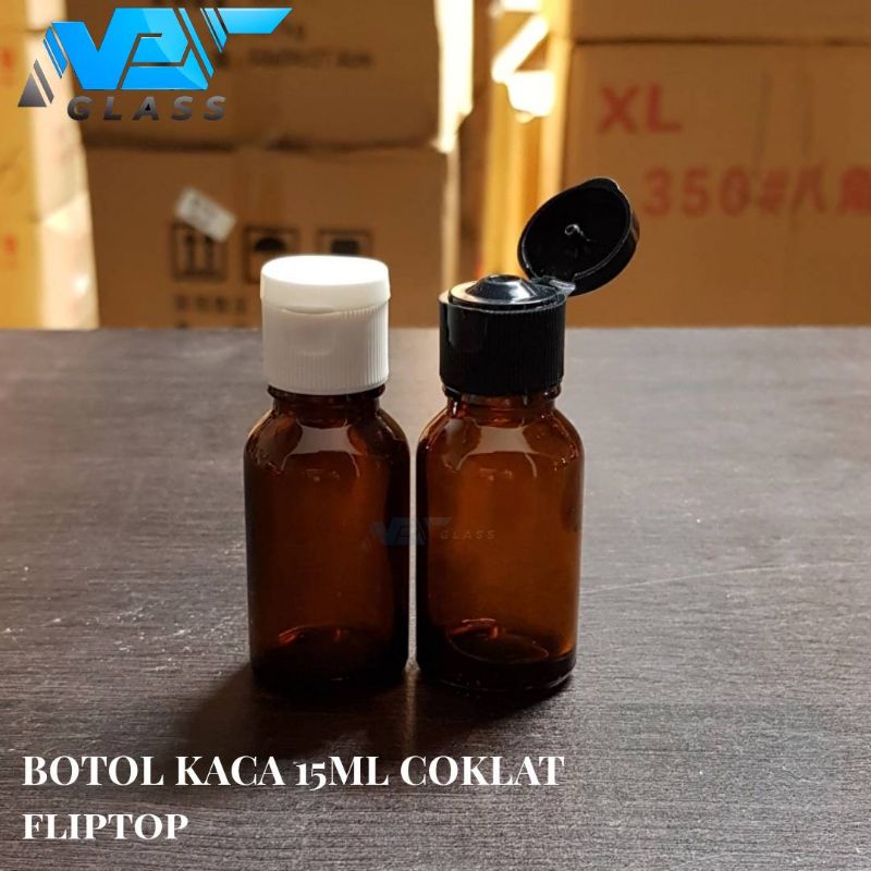 botol kaca 15ml coklat tebal tutup fliptop