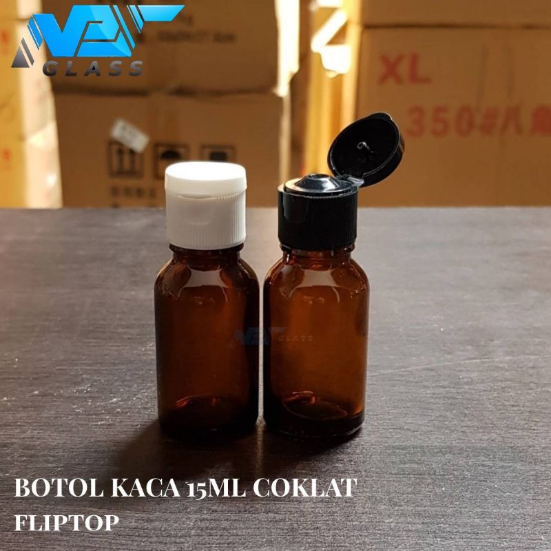 botol kaca 15ml coklat tutup fliptop