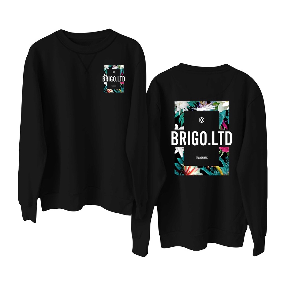 BRIGO Basic Sweatshirt  flower II Sweater Crewneck BRIGO flower Sablon DTF Fleece Cotton M-XXL (Pria &amp; Wanita) Free stiker&amp;Gantungan Kunci