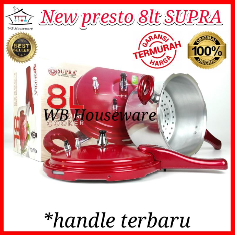 Panci Presto/ Pengukus / New Supra Pressure 8l / Presto Supra 8 Liter - New Merah