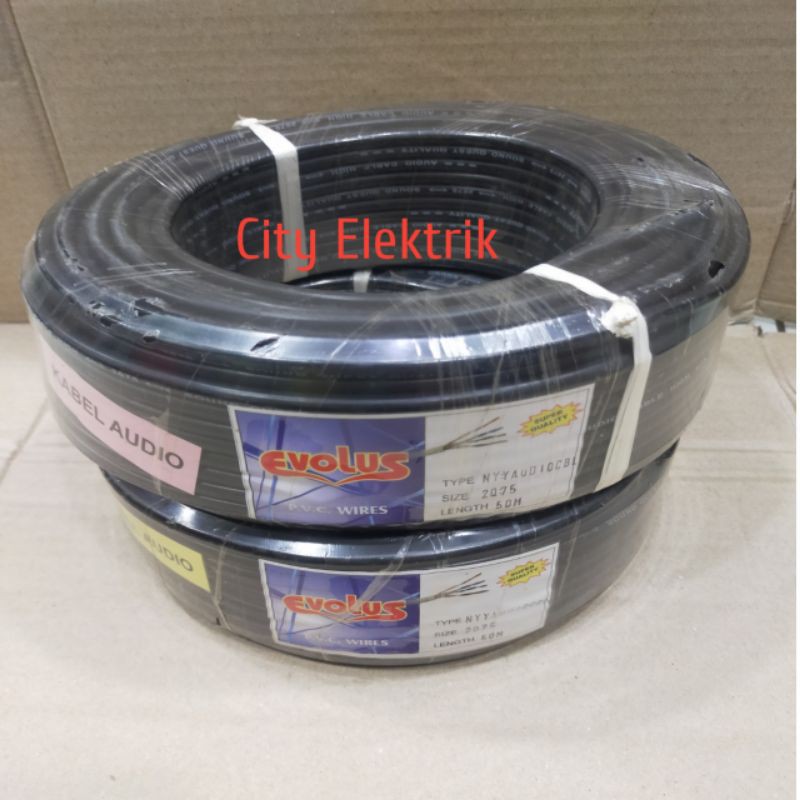 Kabel Listrik Serabut 2X075 Evolus Hitam / Putih Panjang Full 50 Meter