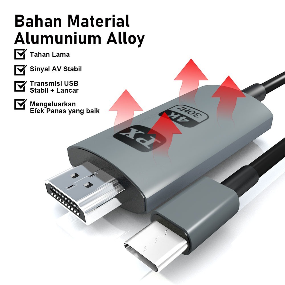 PX MHA-20C Kabel 2M MHL 4K Mirroring USB Type C to HDMI - Garansi Resmi PX