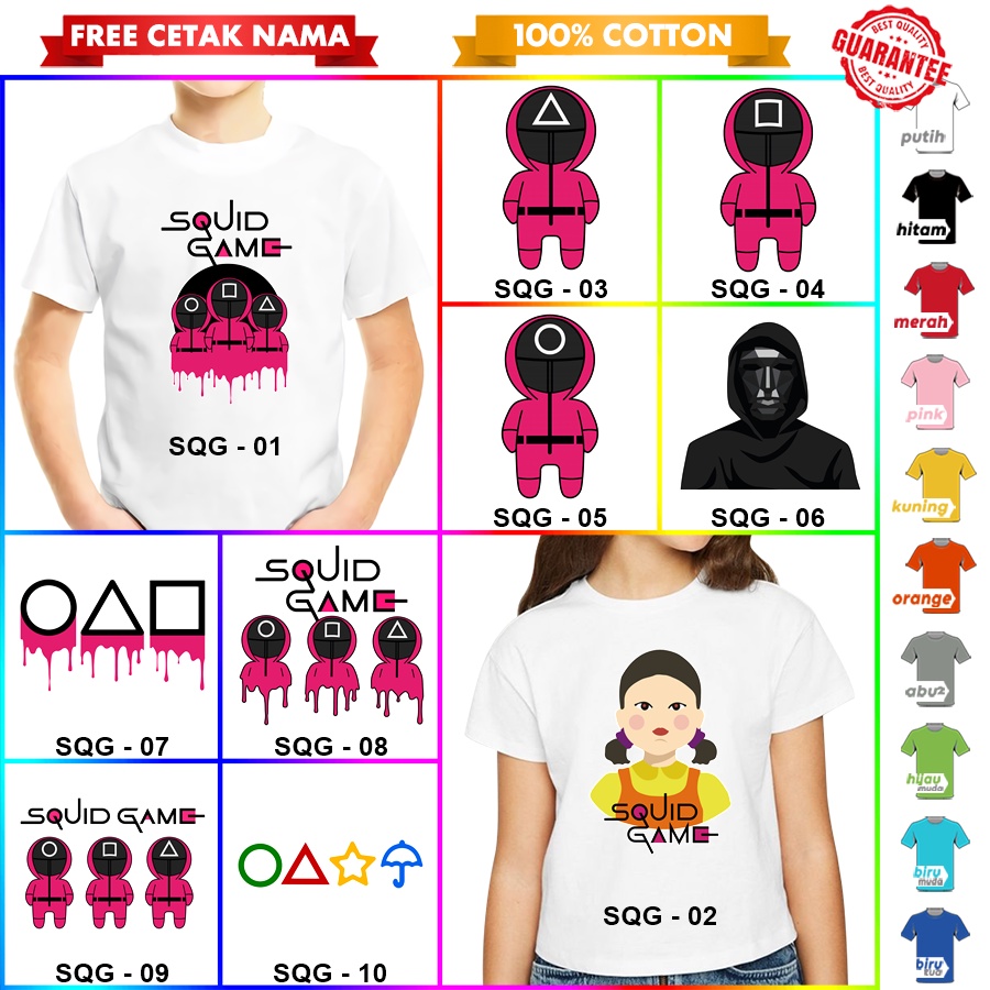 [FREE NAMA!!] Baju Kaos ANAK DAN DEWASA SQUID GAME BANYAK MOTIF