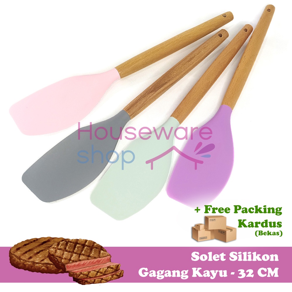 Solet Spatula Silikon Gagang Kayu Tahan Panas - 32 Cm