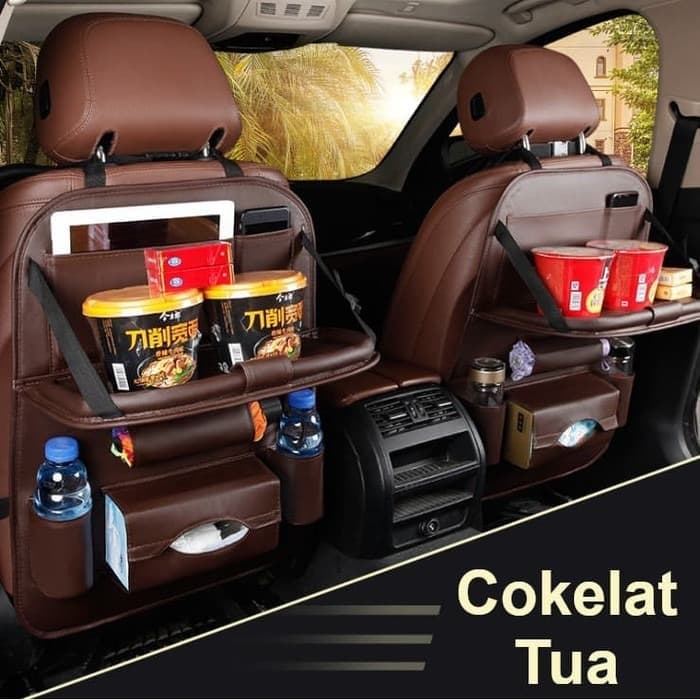 Car Seat Organizer Foldable Table | Tempat Meja Mobil Premium Leather