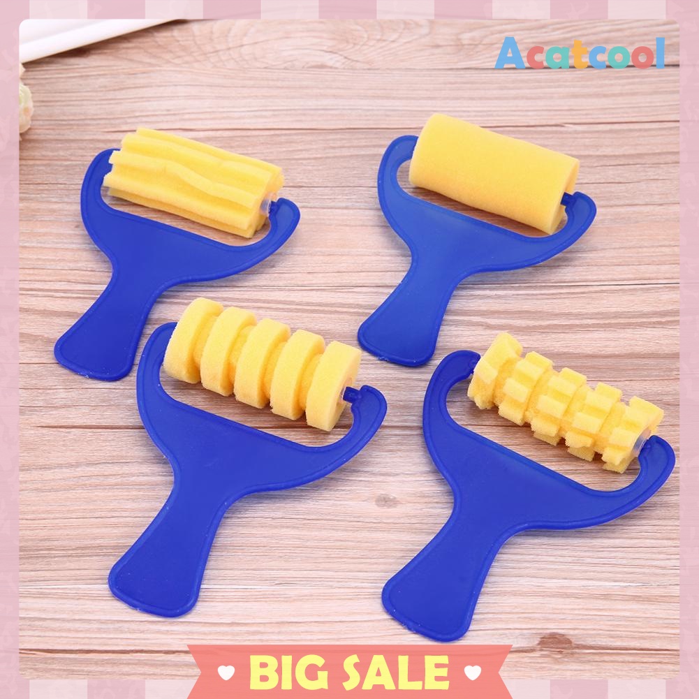 4pcs Kid Yellow Sponge Brush Children Painting Drawing Graffiti Roller Tool