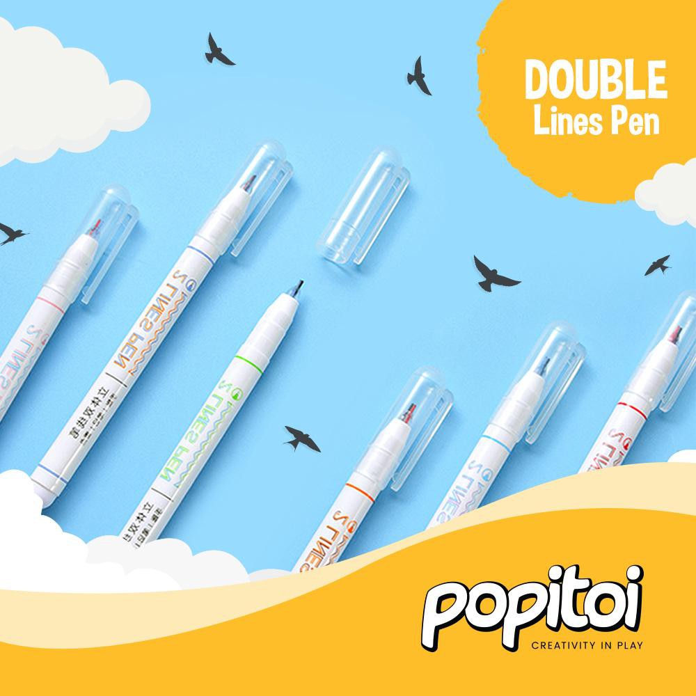 

Double Lines Pen 0.5 mm 1 Set 3 Color Pulpen 2 warna gel marker highlighter bullet journal bujo Joyko Two