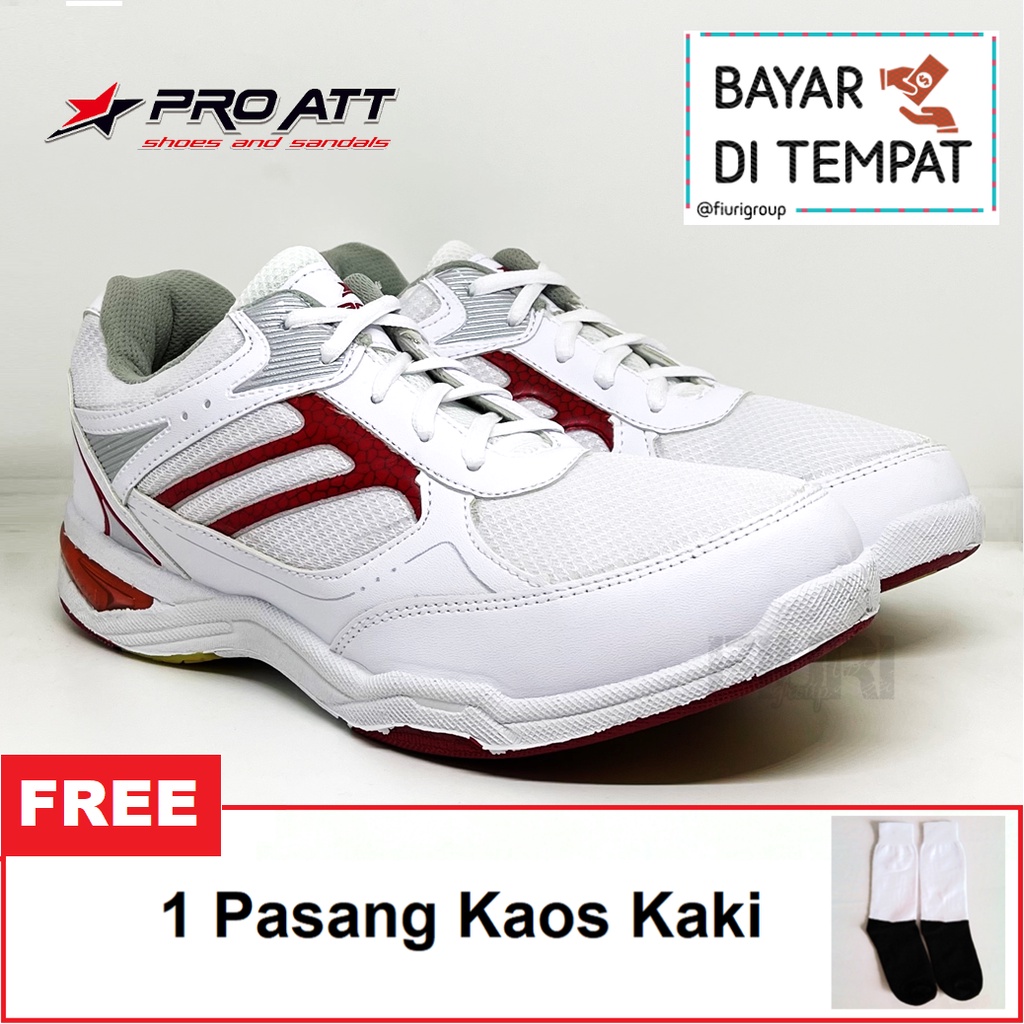 FIURI – Pro ATT Original - WP 5500 PUTIH MAROON 39-43 - Sepatu Kets Pria - Sepatu Sneakers Pria - Sepatu Olahraga Sport  Pria - Sepatu Badminton tekstil - Sepatu Jogging Lari Running Fitness  Pria - Sepatu Laki-Laki Cowok - Sepatu Sekolah Bertali