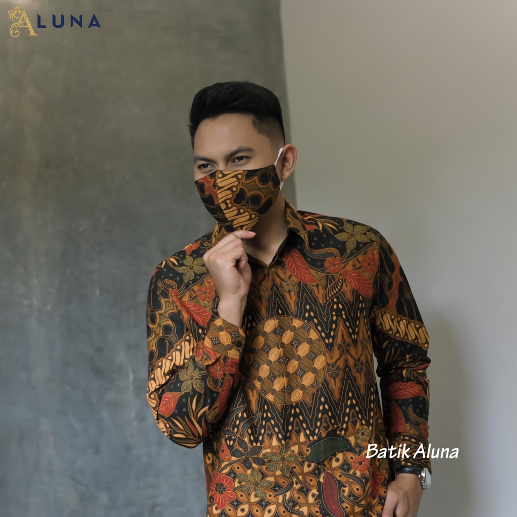 BAJU KEMEJA FORMAL BATIK SOLO PRIA LENGAN PANJANG PREMIUM REGULAR COWOK LAKI MODERN ALUNA PCW 098