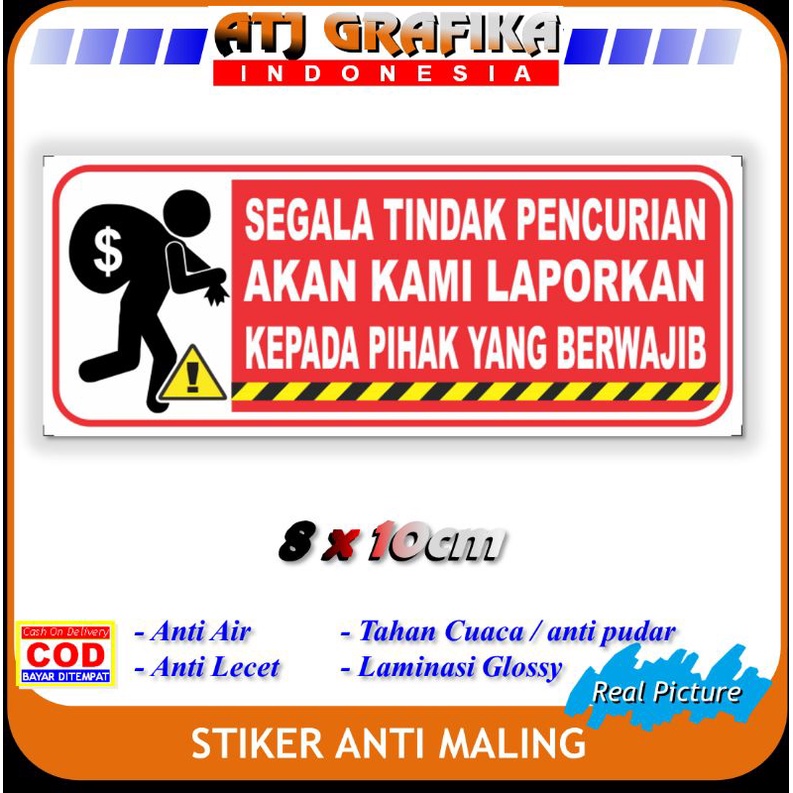 

Stiker pencurian lapor petugas berwajib sticker Anti maling curi barang toko kantor dll