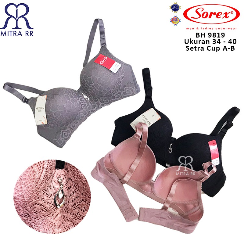 BH Sorex 9819 Artisan Series - Bra Busa Sedang Tanpa Kawat Brukat Lace Bunga Setara Cup A-B