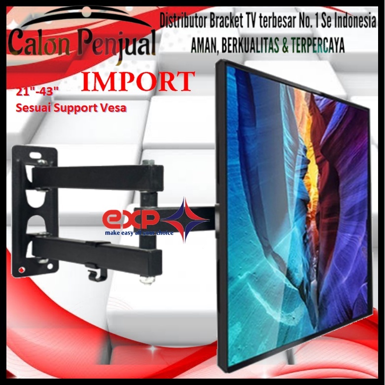 Bracket TV PANASONIC 14 s/d 43 inch 6 ARAH FULL BESI SUPER KOKOH GARANSI 100% ORI