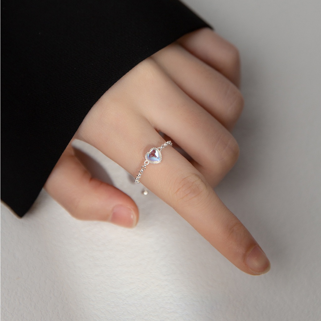 Cincin Model Terbuka Adjustable Hias Batu Bulan Gaya Korea Untuk Wanita