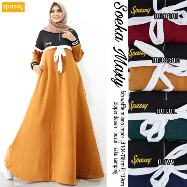 Soeka maxi by spassy/gamis/Ori by spassy/gamis waffle import/dress/gamis busui/gamis trendy kekinian