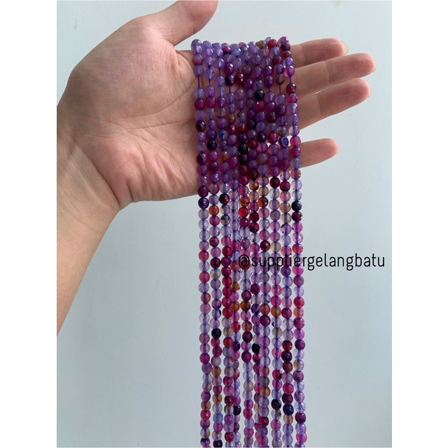 Batu manau purple AGATE 6mm ungu CUTTING natural bahan gelang kalung anting strap mask kerajinan tangan craft citayam fashion week etink vintage elegan bali manik crystal