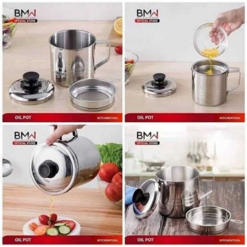 OIL POT STAINLESS KAPASITAS 1200 ML - TEMPAT SARINGAN MINYAK