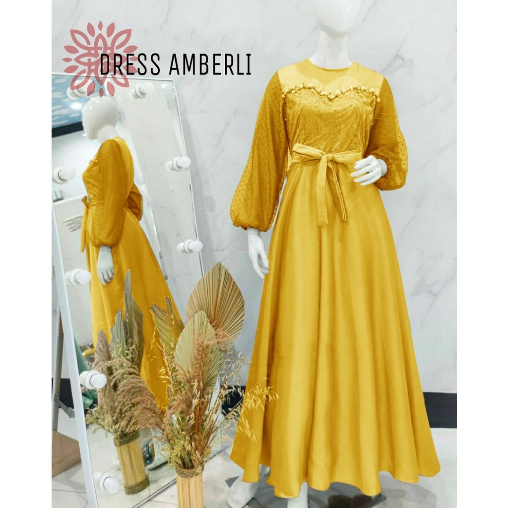 AMBERLI MAXI DRESS APP MUTIARA TEMBAK eD / BUSANA PAKAIAN KONDANGAN WANITA FASHION MUSLIM / GAMIS AMBERLY