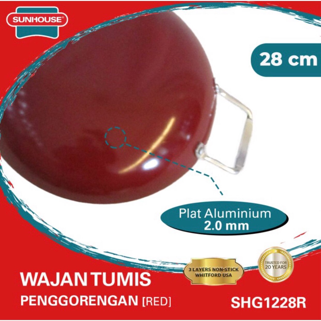 Wajan Tumis Sunhouse SHG 1228R Anti Lengket Hitam Merah 28Cm