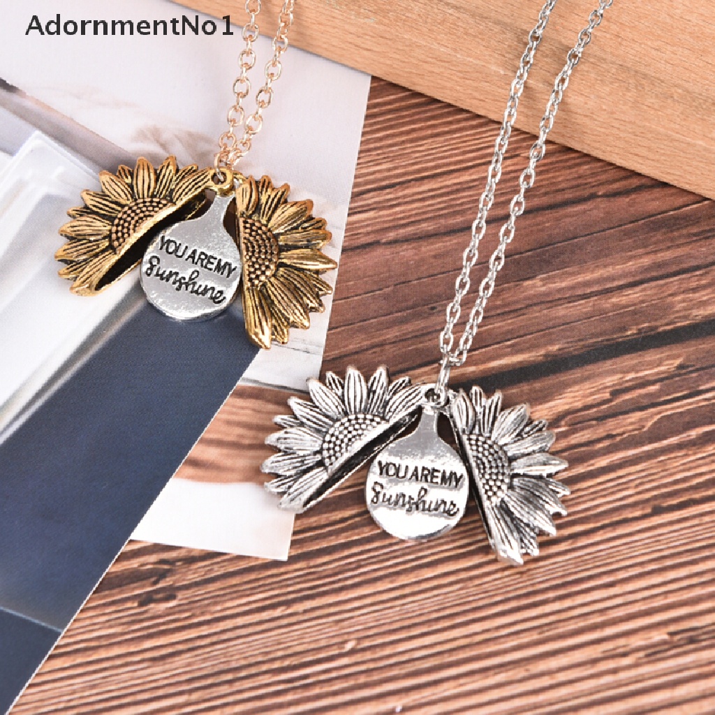 (AdornmentNo1) Kalung Rantai Dengan Liontin Bunga Matahari + Tulisan You Are My Sunshine Untuk Wanita