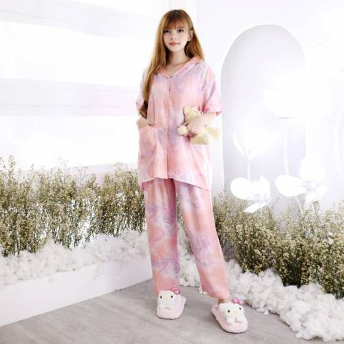 Setelan Piyama Wanita Baju Tidur Cewek Motif Tie Dye One Set Rayon Adem Jumbo XL-XXL Caris CP-BAMBO SALEM