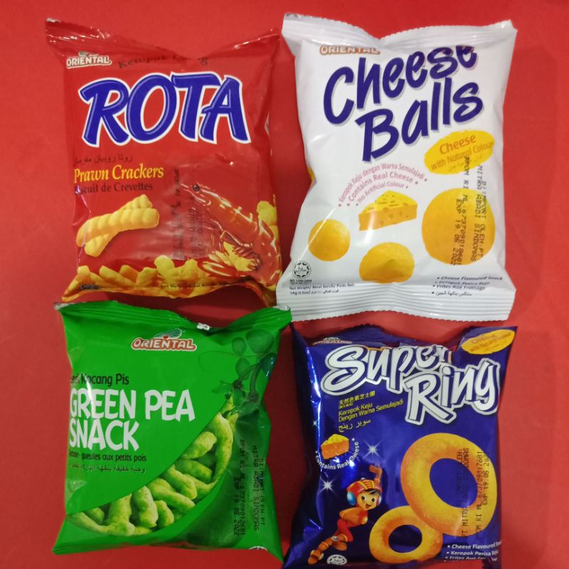 Kerupuk udang Rota/Cheese balls/Super Ring/Green Pea Impor malaysia