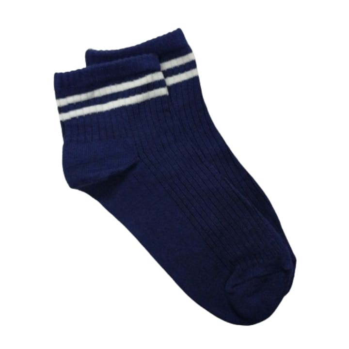 Kaos Kaki Korea Style ATAS Mata Kaki Ankle LowCut (Bahan Katun) 2STRIPS-KOREA -NAVY WHITE