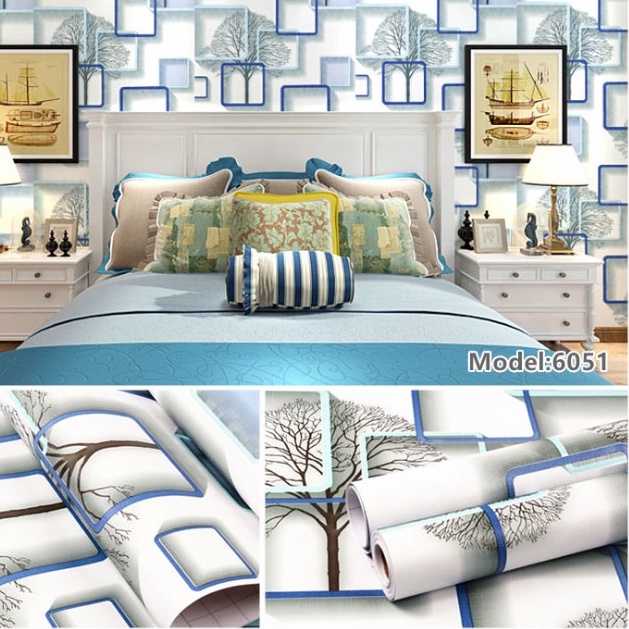 Wallpaper Sticker Motif akar kotak Biru 6051 // Wallpaper New Ukuran 9mx45cm