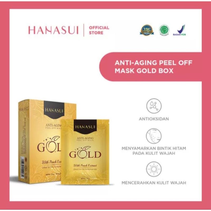 Hanasui GOLD Anti Aging Peel Off Mask Peach Extract Oily to Normal skin sachet masker emas mencerahkan