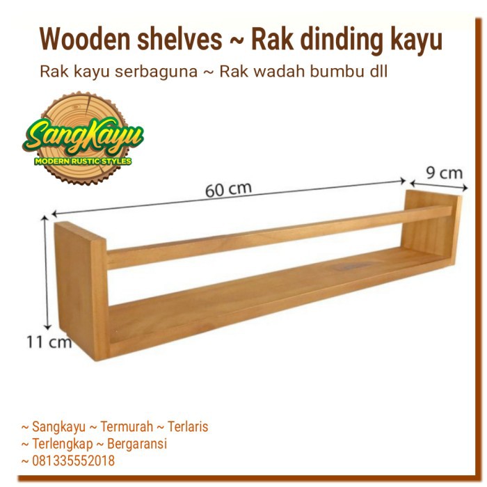 Rak dinding minimalis rak kayu serbaguna 60x9x11 rak bumbu dapur dsb