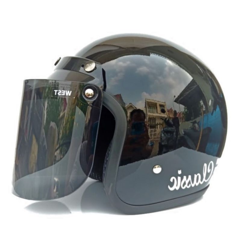 Helm Bogo Retro Glossy Black Dewasa