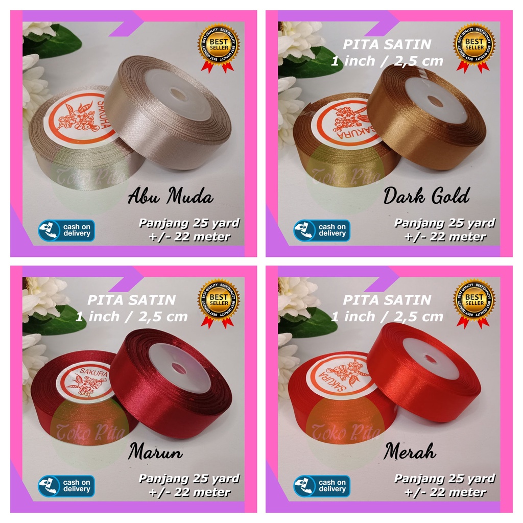 

Pita Satin 1 Inch 2,5cm Sakura 22 meter harga per roll